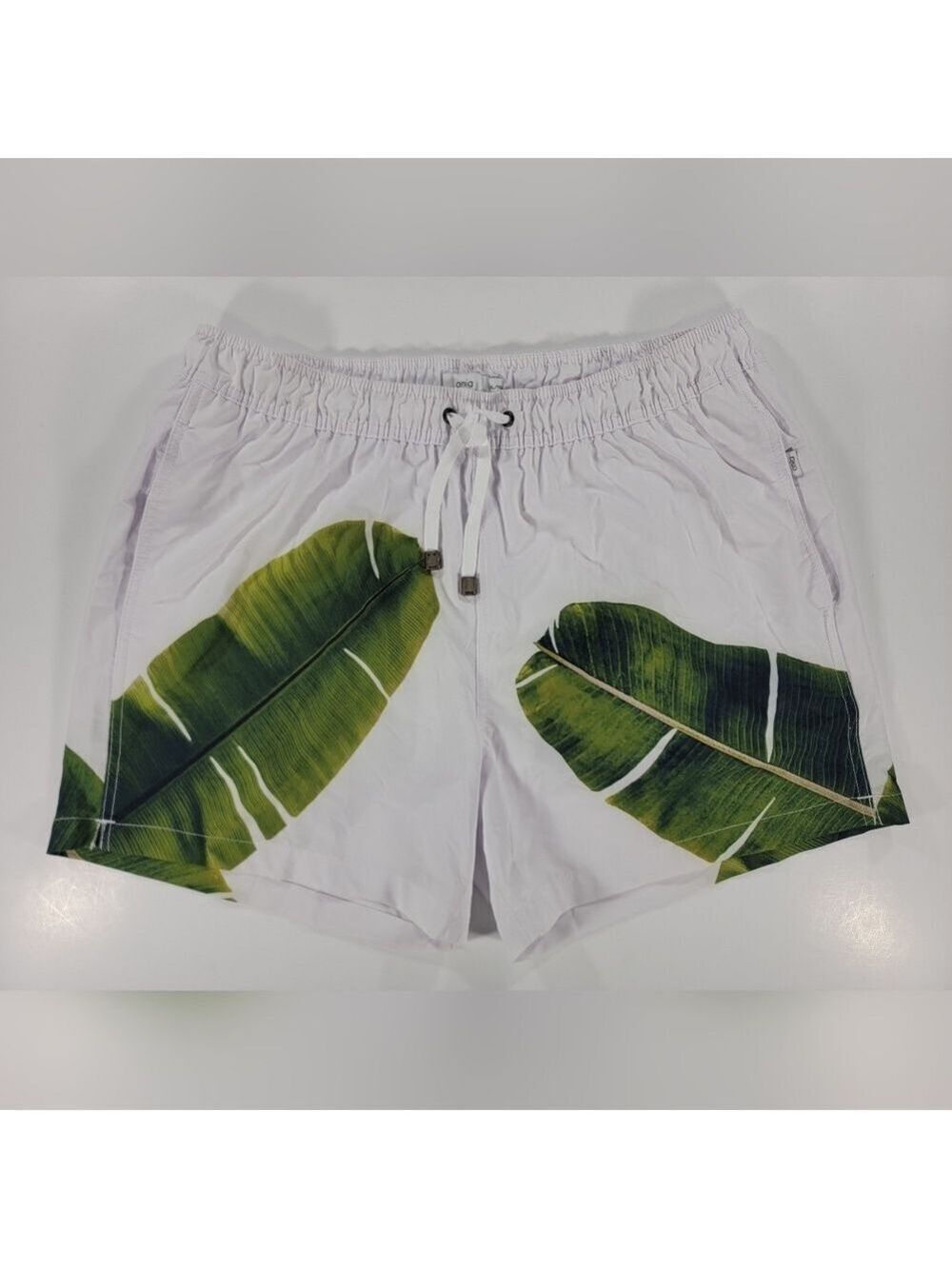 Onia Mens XL Charles 5" Banana Leaves Placement Print Swim Trunks $170 Shorts